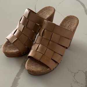 Kork-Ease Brown Woven Leather Mules Open Toe